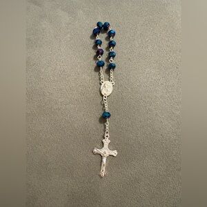 VTG Blue 10 Beads Mary And Child Rosary Finger Chain Bangle Small NEW